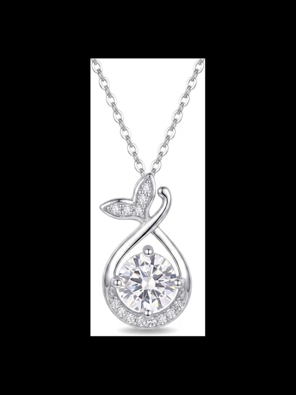 Silver Diamond Pendant Necklace 0.5 cm wide, 0.75 cm long, 44 cm Chain + 5 Tail